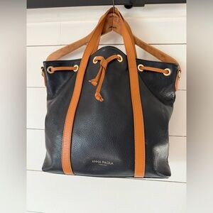 Anna Paola Black Pebbled Leather Purse Tote Bag Made in Italy